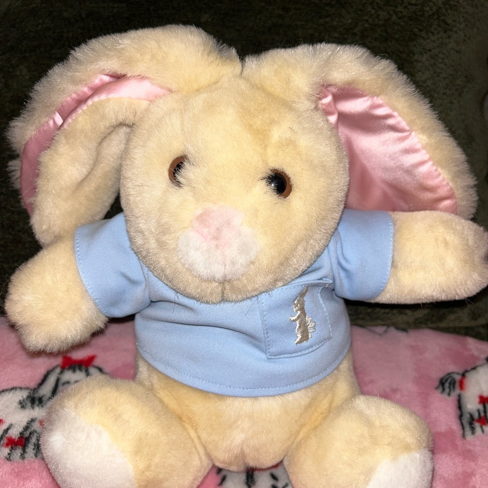 Vintage EDEN cream Bunny Floppy Ears with Blue Top Plush
